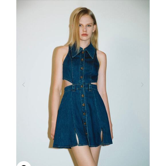 Urban Revivo Dresses & Skirts - Urban Revivo Denim Cut-Out Mini Dress Blue Button Front US 6 NWT